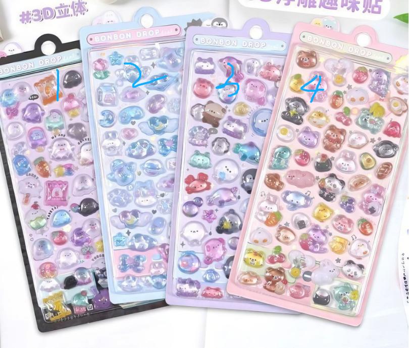 3D立体ぷっくりシール 子ども向け キャラクター 装飾 手帳用 創意 クリスタル ダイヤ風 バブルシール 卸売