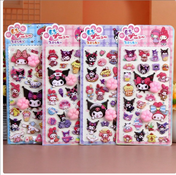 サンリオ 系 キャラクター 3D立体シール ぷにぷに解圧シール｜猫の肉球＆おしりデザイン｜3D立体エンボス｜ベビー・キッズ向け 捏捏楽ステッカー