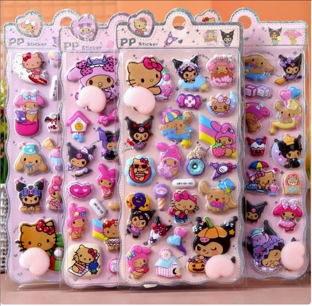 サンリオ 系 キャラクター 3D立体シール ぷにぷに解圧シール｜猫の肉球＆おしりデザイン｜3D立体エンボス｜ベビー・キッズ向け 捏捏楽ステッカー