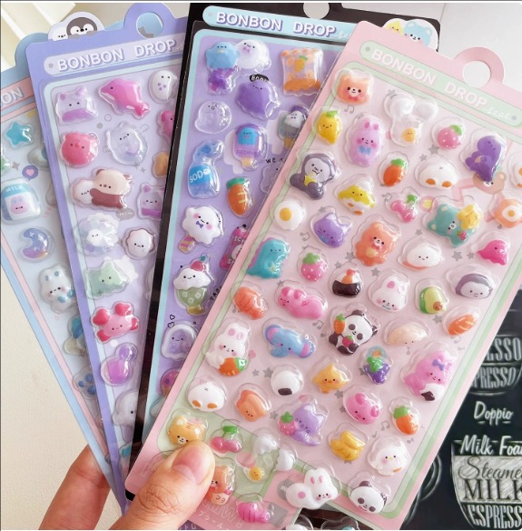 3D立体エンボス 日系キャラクター ジュエリーステッカー｜キラキラ宝石風 かわいい シール 子供・女の子向け スマホケース DIYデコ