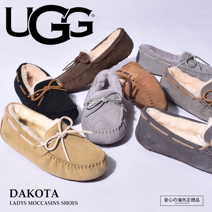 アグ モカシン レディース ダコタ UGG 1107949 ブラック 黒 ブラウン グレー ファー フラット シューズ ぺたんこ リボン ボア 茶